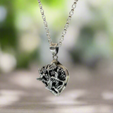 Croí - Heart Locket Silver Pendant with Hummingbirds & Flowers