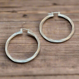 Lupita - Large Patterned Circle Hoop Silver Earrings