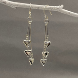 Croí - Three Heart Cascade Silver Earrings - Dangle