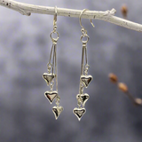 Croí - Three Heart Cascade Silver Earrings - Dangle