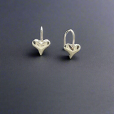 Croí - Petite Puffy Hanging Heart Silver Earrings - Dangle