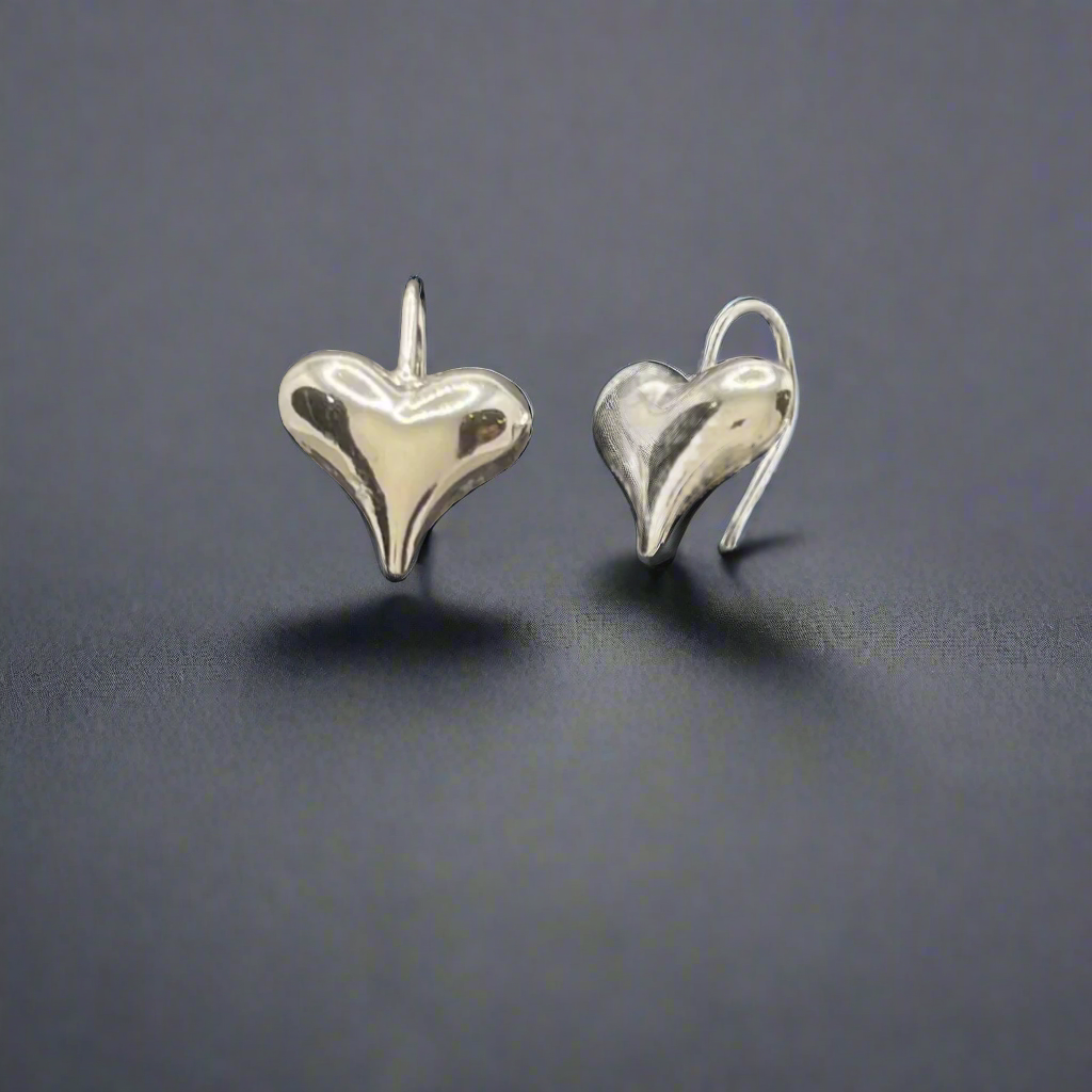 Croí - Puffy Hanging Heart Silver Earrings - Dangle