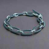 Áine - Oxidised Oblong Rope Silver Link Bracelet