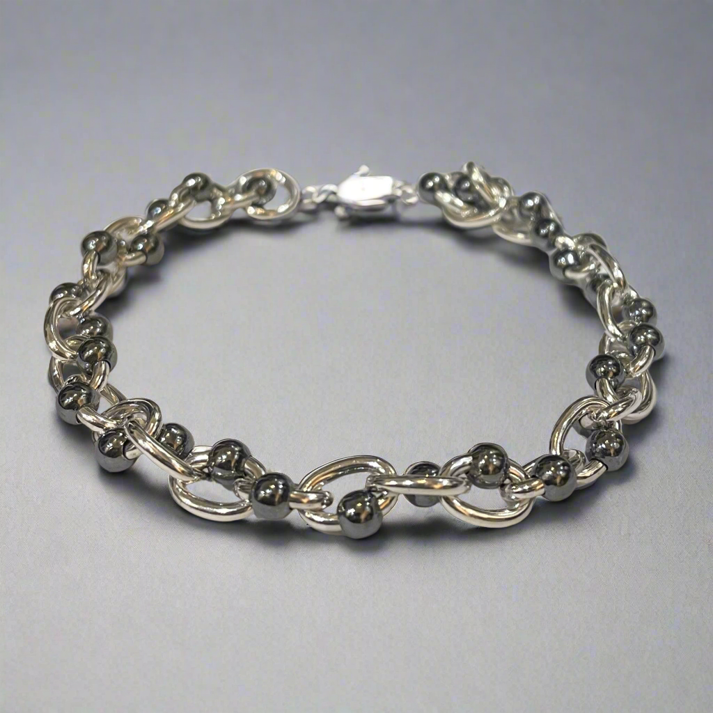 Áine Oblong Link with Oxidised Beads Silver Bracelet