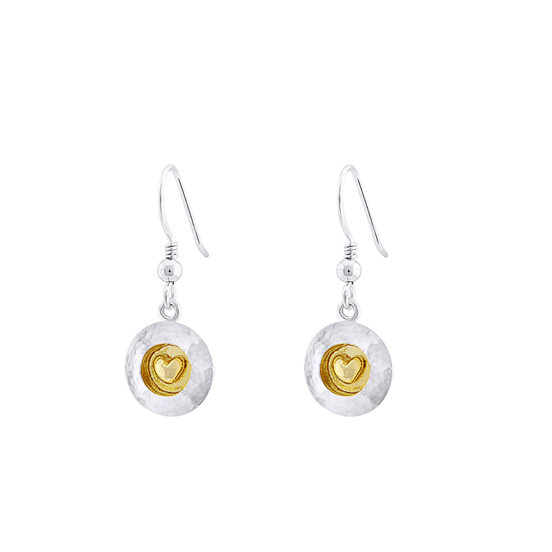 Heart - Silver and 18ct Yellow Gold Vermeil Drop Earrings - Dangle - Garrett Mallon Jewellery Curated and designed by Emilio Sotelo Jewelry for Croi Kinsale Jewellery in Kinsale West Cork Ireland Europe. Find exceptional handmade silver and gold jewellery at affordable prices for birthday gifts and Christmas presents. Handcrafted Silver jewelry. The best affordable jewellery