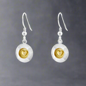 Heart Silver and 18ct Yellow Gold Vermeil Drop Dangle Earrings,Ê Shop affordable, high-quality jewellery in Kinsale, West Cork, Ireland designed by