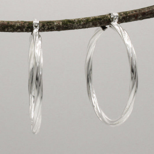 Lupita - Large Patterened Circle Hoop Silver Earrings