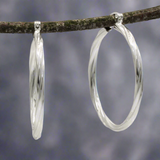 Lupita - Large Patterned Circle Hoop Silver Earrings