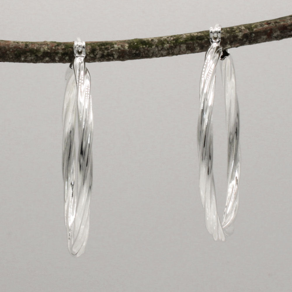 Lupita - Large Patterened Circle Hoop Silver Earrings