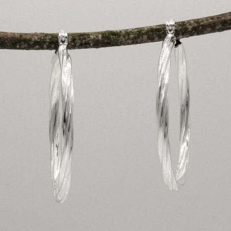 Lupita - Large Patterened Circle Hoop Silver Earrings