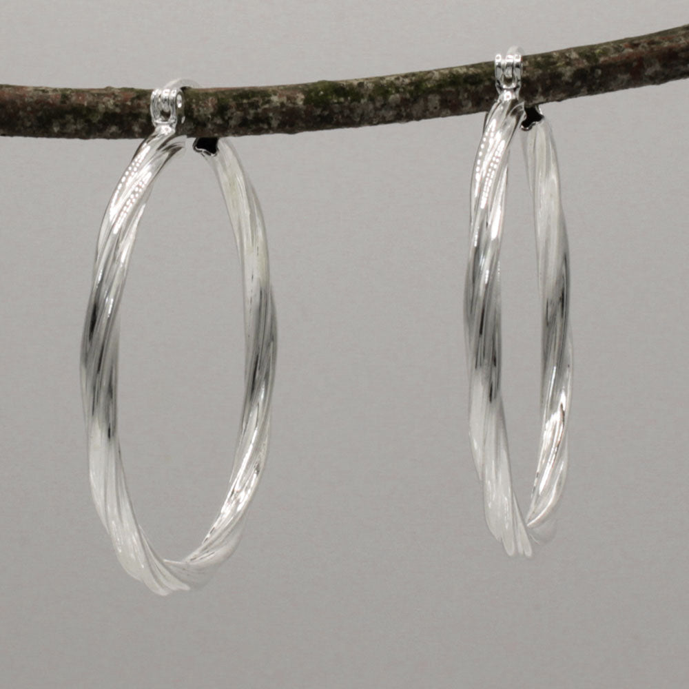 Lupita - Large Patterened Circle Hoop Silver Earrings