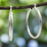 Lupita - Large Patterned Circle Hoop Silver Earrings