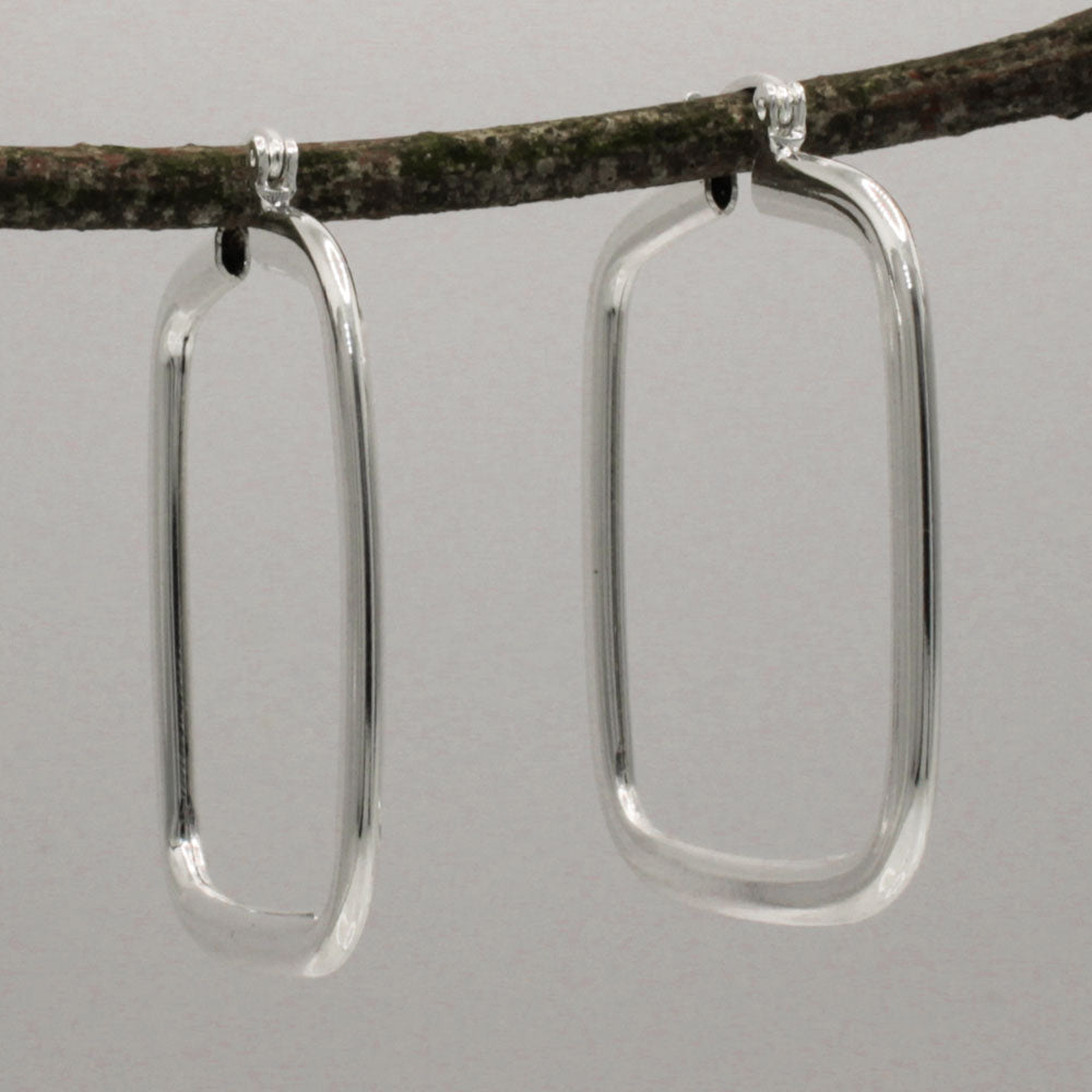 Lupita - Large Rectangle Hoop Silver Earrings