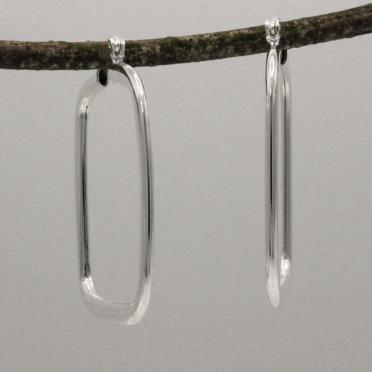 Lupita - Large Rectangle Hoop Silver Earrings