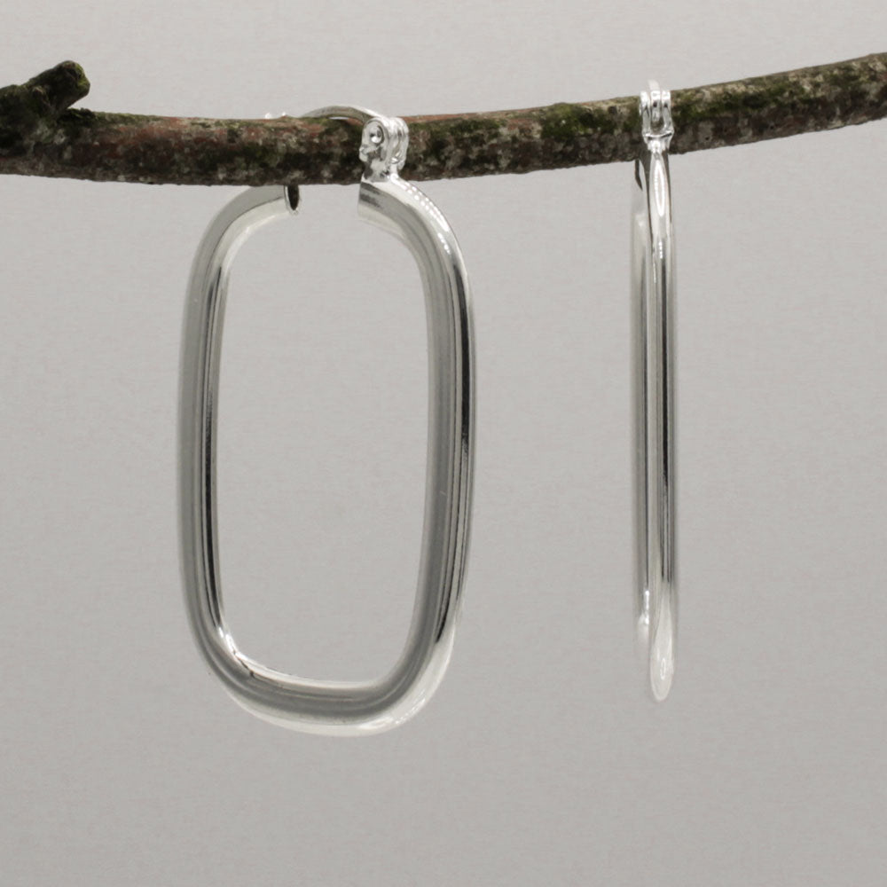 Lupita - Large Rectangle Hoop Silver Earrings