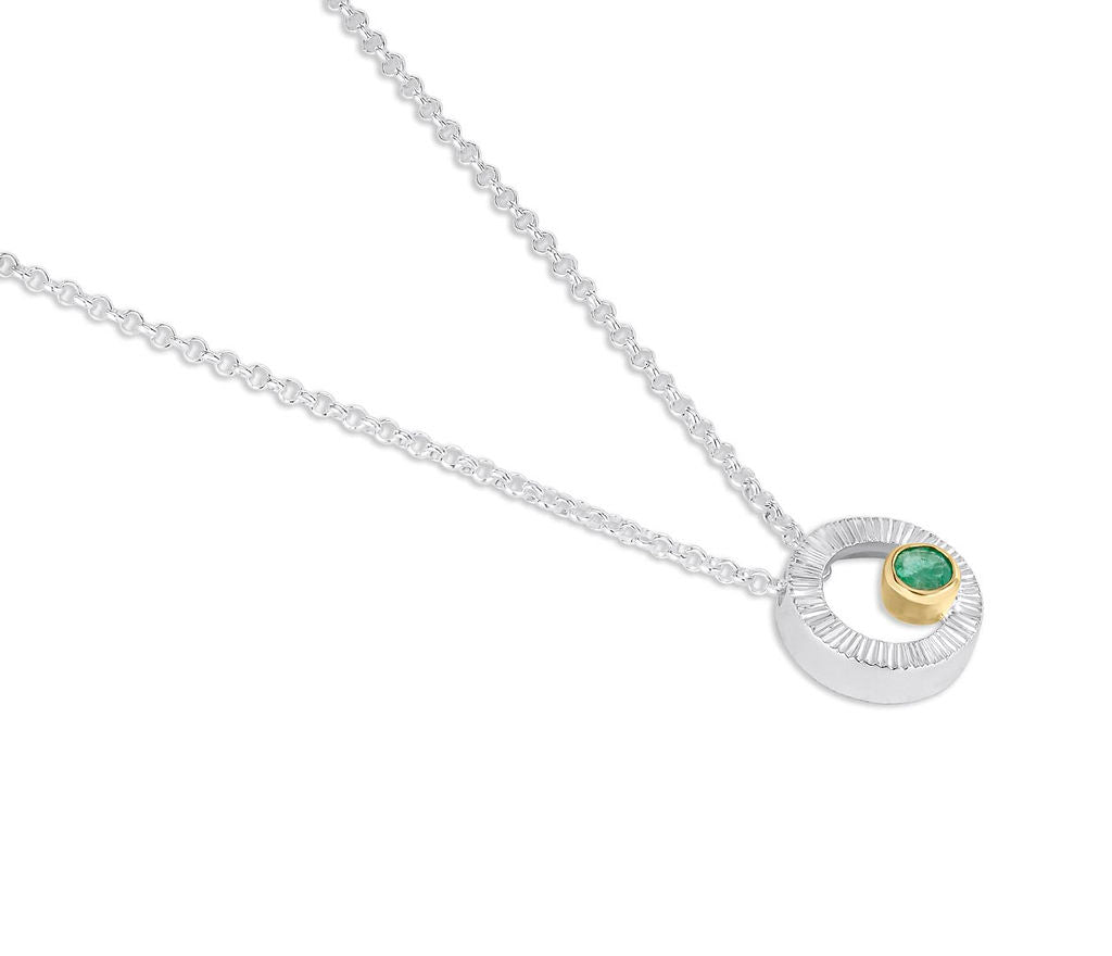Radata Pendant in silver set with Emerald by Garrett Mallon Jewellery