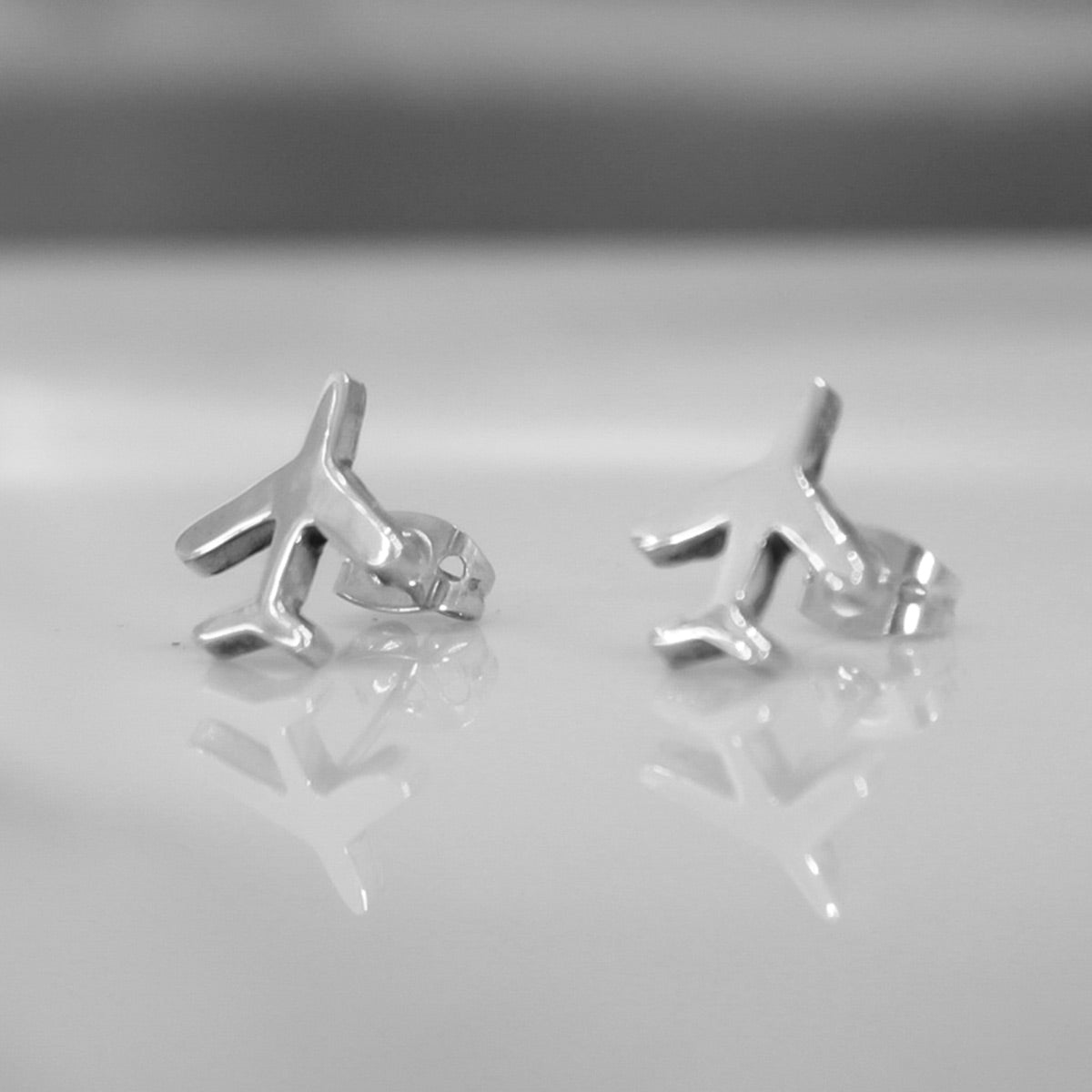 Memento Airplane Silver Stud Earrings