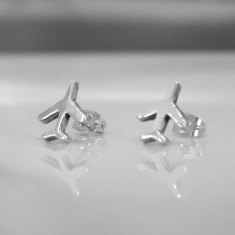 Memento Airplane Silver Stud Earrings