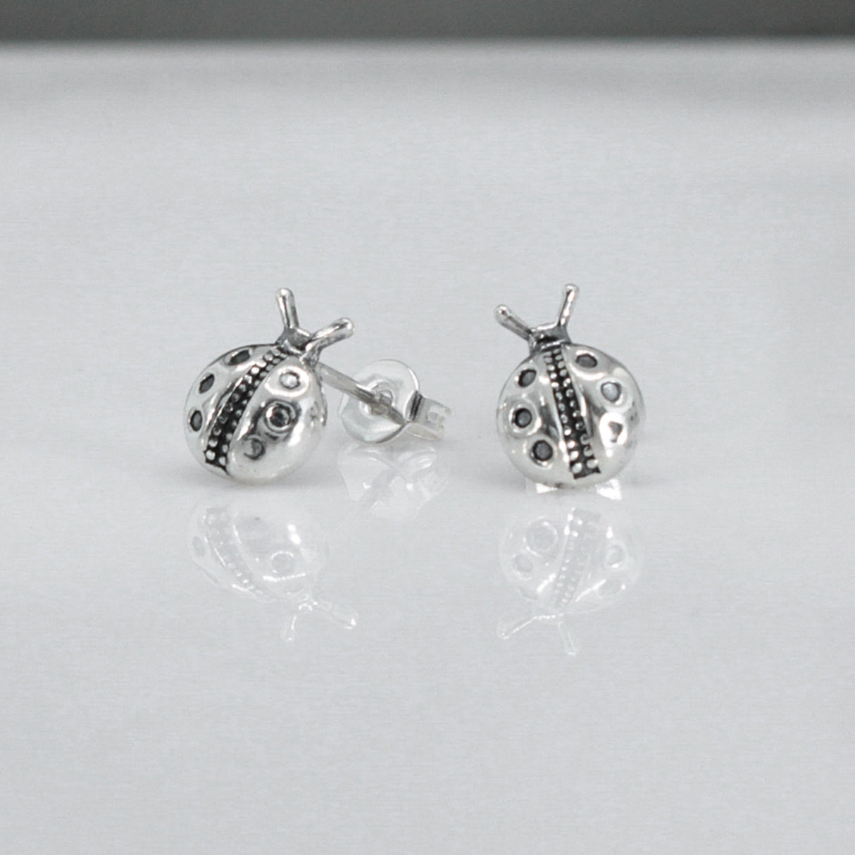 Memento Ladybird Oxidized Silver Stud Earrings