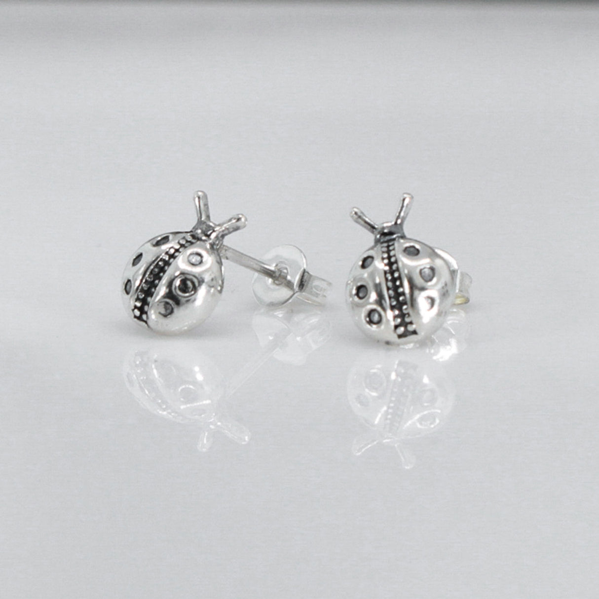 Memento Ladybird Oxidized Silver Stud Earrings