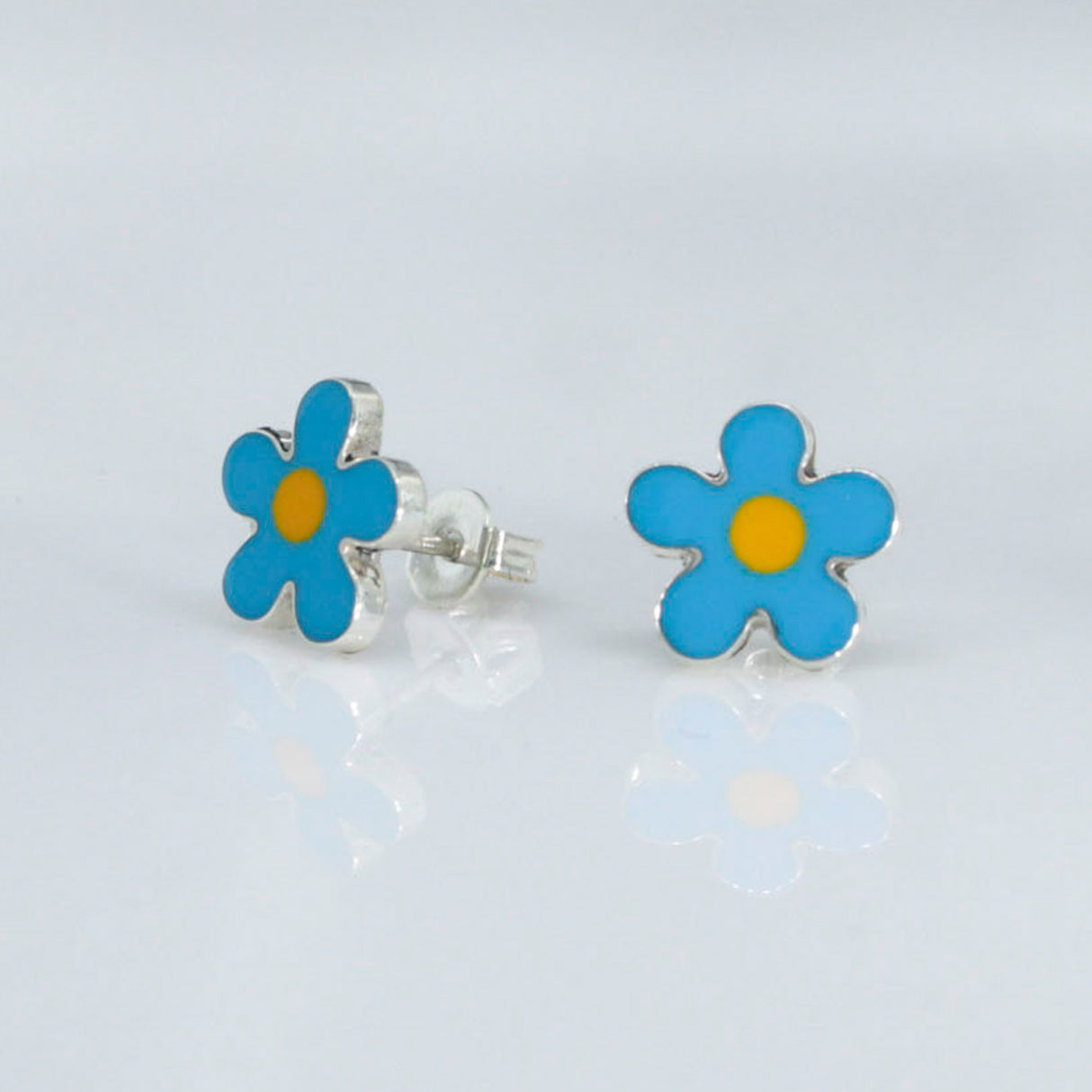 Memento Small Blue & Yellow Daisy Stud Silver Earrings
