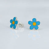 Memento Small Blue & Yellow Daisy Stud Silver Earrings