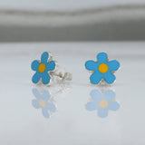Memento Small Blue & Yellow Daisy Stud Silver Earrings