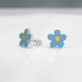 Memento Small Blue & Yellow Daisy Stud Silver Earrings