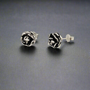 Moíneir - Small Oxidised Rose Silver Earrings - Stud