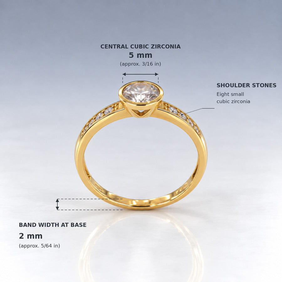 9K Gult Guld Rubover Ring med Cubic Zirconia Skuldre