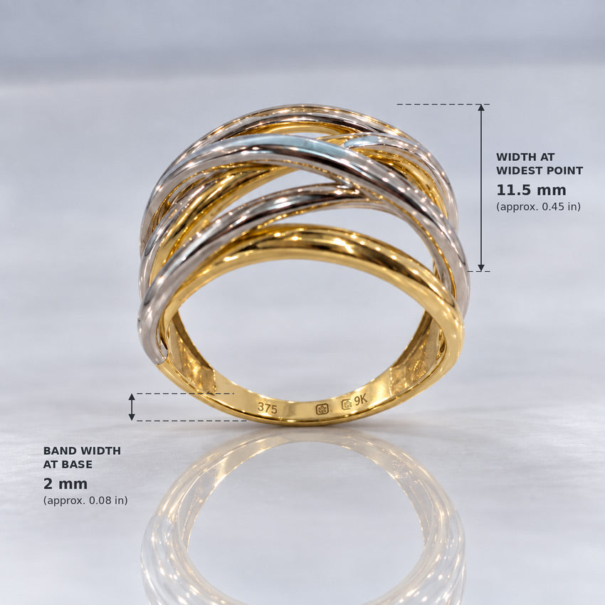 Óir 9K Yellow & White Gold Crossover Ring