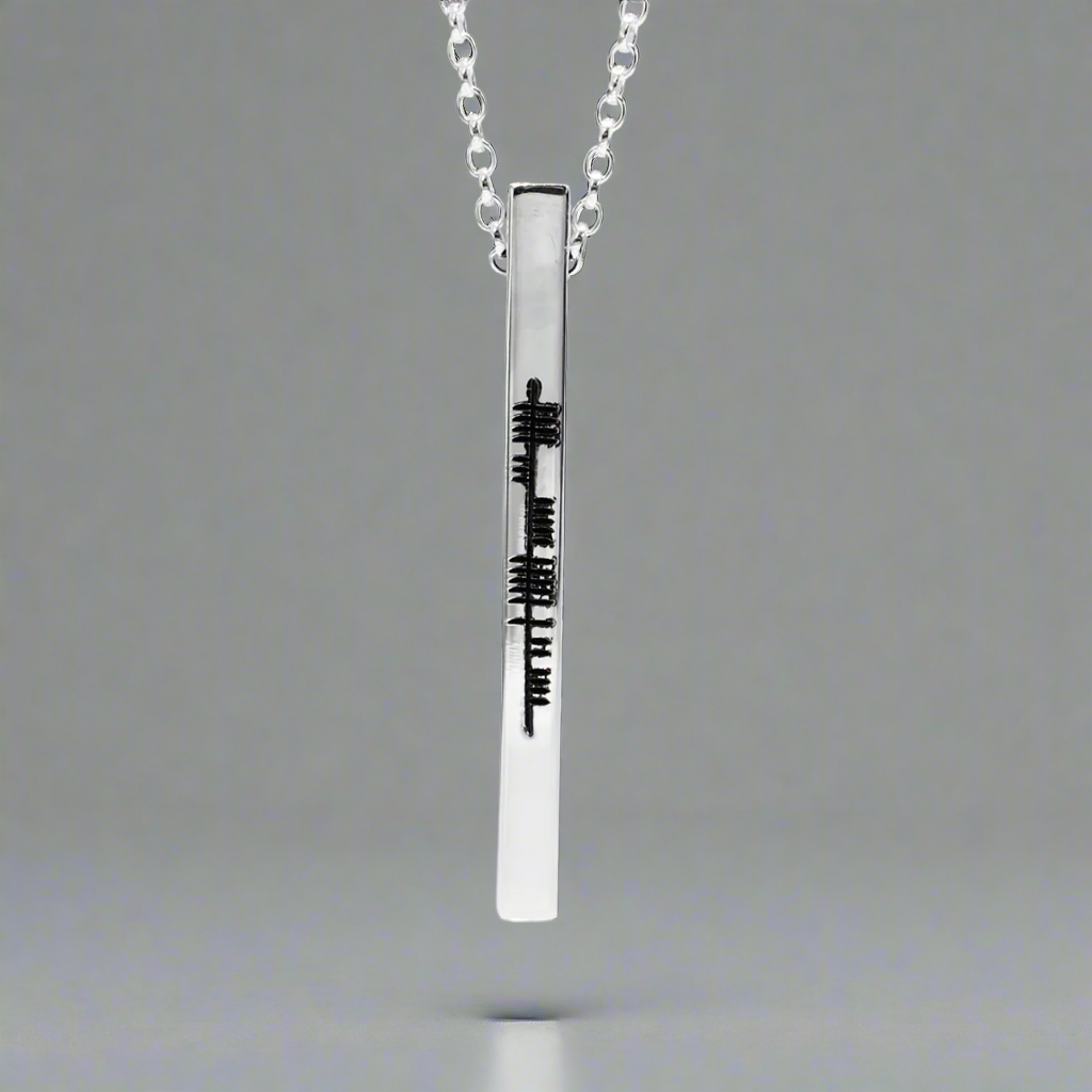 EIRE - Ogham Sláinte High Polished Bar Silver Pendant