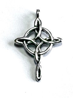 Celtic Knot Cross Silver Pendant  Dimensions: 16mm wide by 25mm from the top of the bail Material: .950 sterling silver with a high polished finish and light oxidization Chain: 1.4mm sterling silver belcher rolo chain with a spring clasp Length: Select your preferred chain length below A timeless piece that beautifully captures the spirit of Celtic tradition.