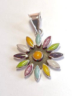 Sleveen - Daisy Flower With Multi-Coloured Resin Silver Pendant