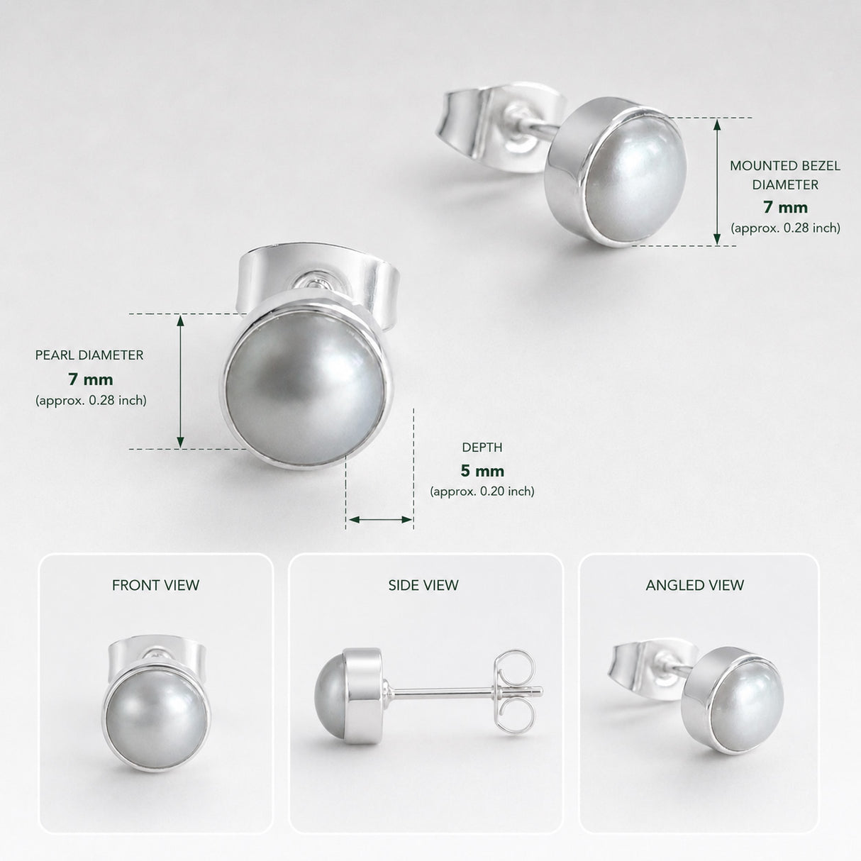 Péarla Dome No. 7 White Pearl Silver Stud Earrings