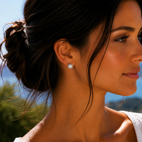 Péarla Dome No. 7 White Pearl Silver Stud Earrings