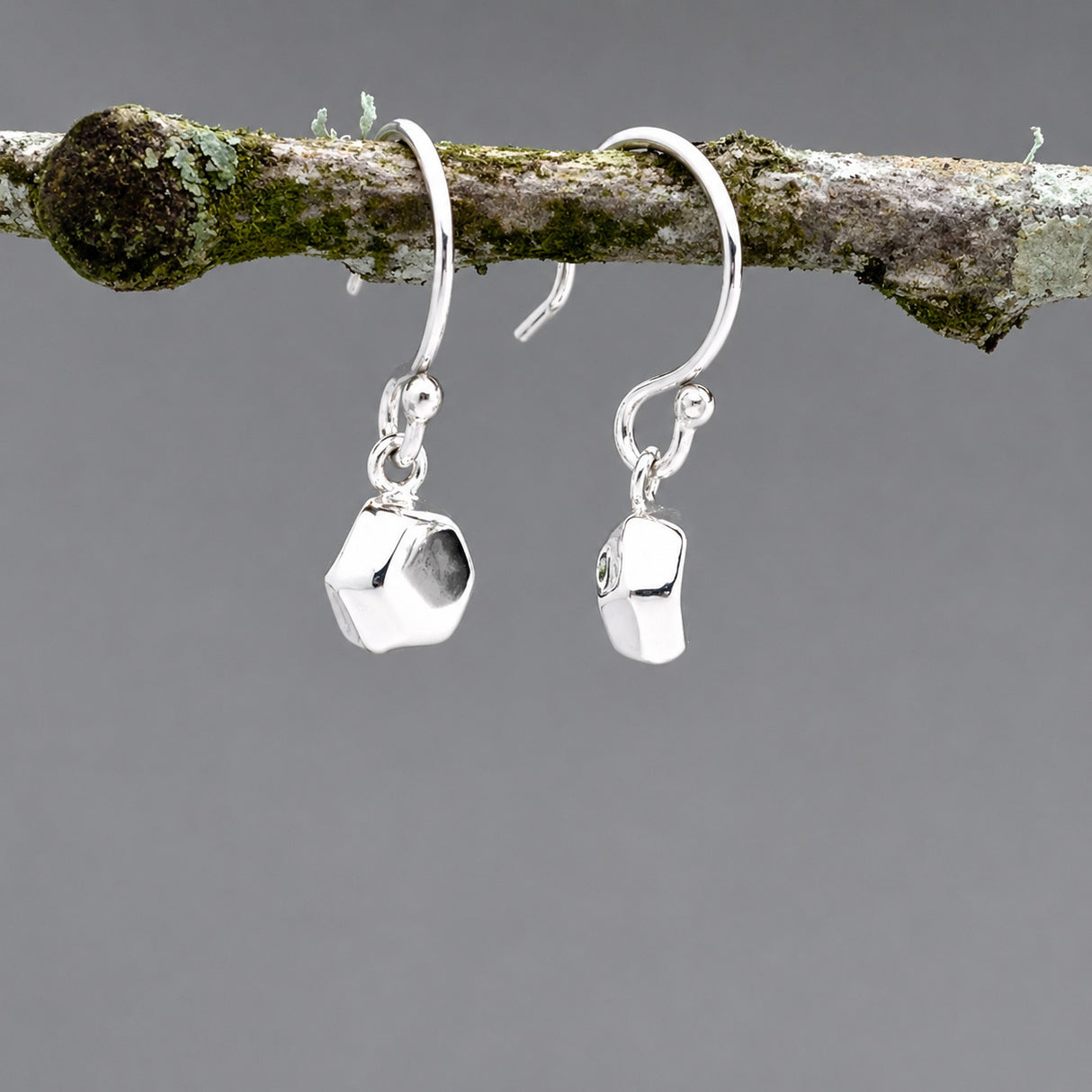 Piccoli Tiny Sculpted Hexagon Silver Dangle Earrings
