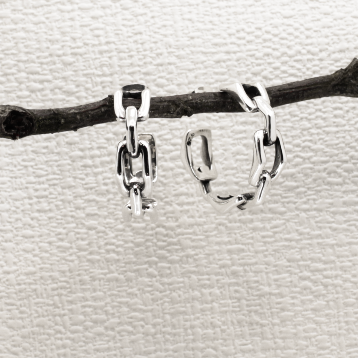 Saha - Bridge Chain Large Hoop Silver Earrings