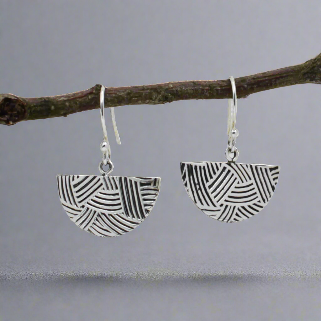 Saha - DECO Abanico Oxidised Silver Earrings - Dangle Curated and designed by Emilio Sotelo Jewelry for Croi Kinsale Jewellery in Kinsale West Cork Ireland Europe. Find exceptional handmade silver and gold jewellery at affordable prices for birthday gifts and Christmas presents. Handcrafted Silver jewelry. Find the best affordable jewellery