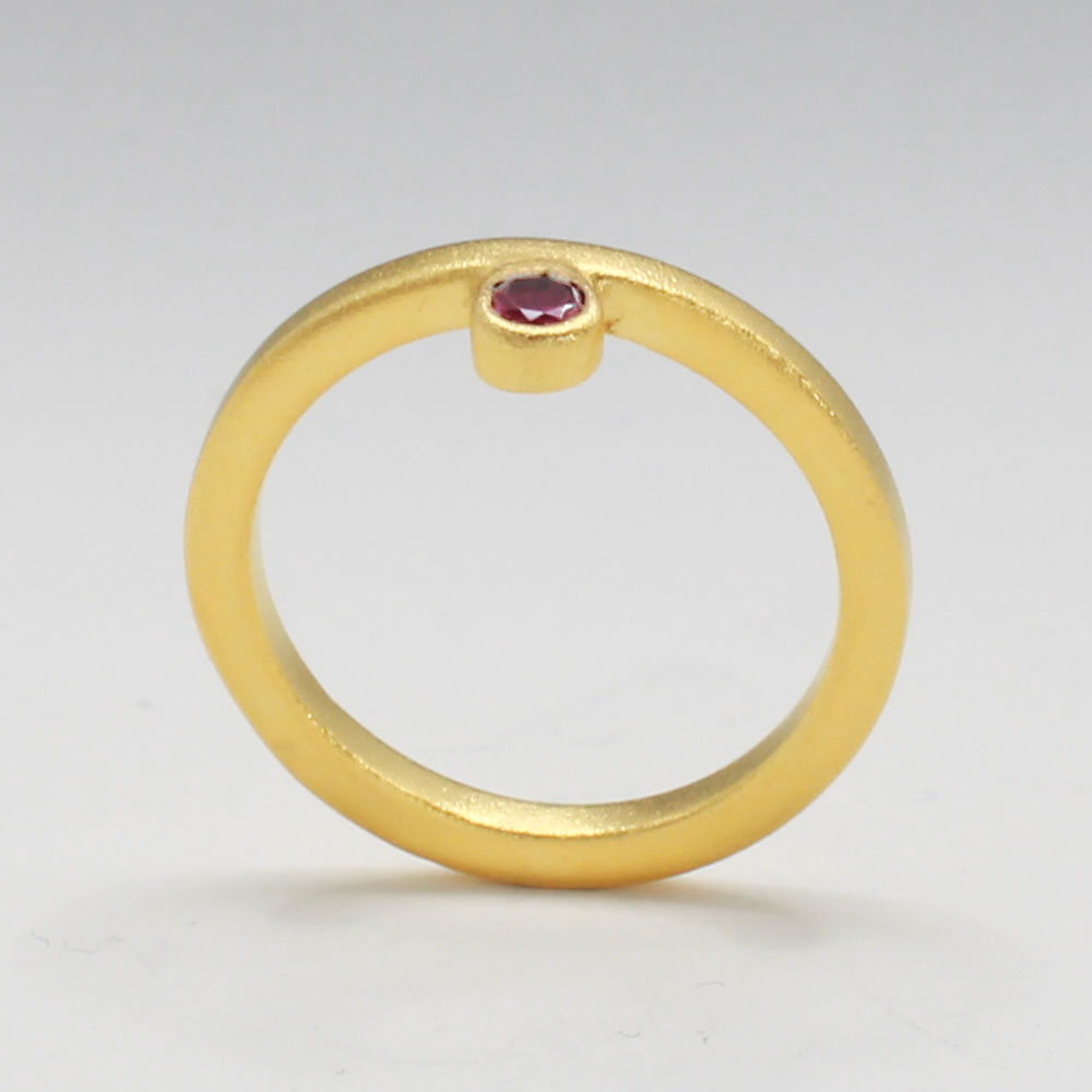 Saha - 24K Gold Filled With A Red Cz Matted Silver Ring