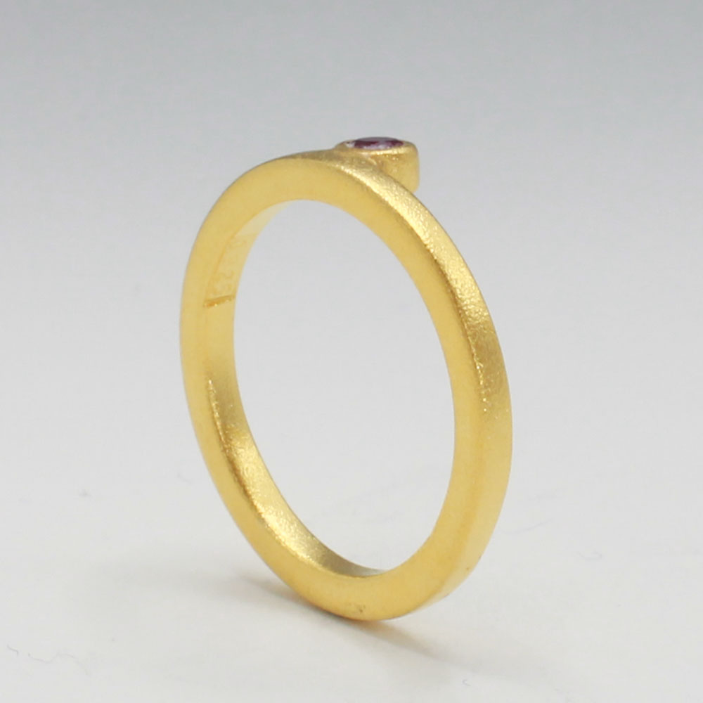 Saha - 24K Gold Filled With A Red Cz Matted Silver Ring