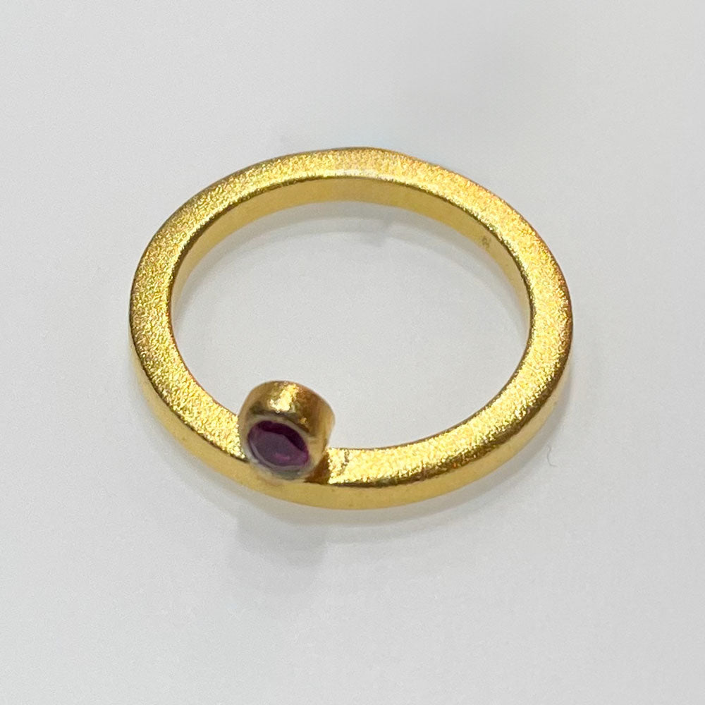 Saha - 24K Gold Filled With A Red Cz Matted Silver Ring