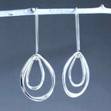 Saha Asymmetric Double Spinning Organic Oval Droplet Silver Dangle Earrings