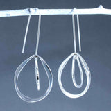 Saha Asymmetric Double Spinning Organic Oval Droplet Silver Dangle Earrings