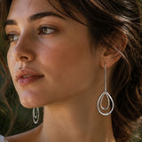 Saha Asymmetric Double Spinning Organic Oval Droplet Silver Dangle Earrings