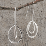 Saha - Double Spinning Asymmetric Oval Droplet Silver Earrings - Dangle