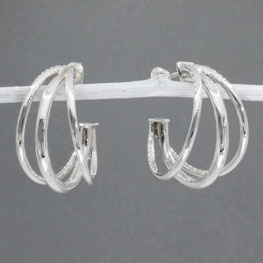 Saha - Multi-ring Hoop Silver Earrings