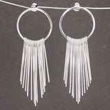 Saha RADA Cascade Long Hoop Silver Stud Earrings