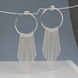 Saha RADA Cascade Long Hoop Silver Stud Earrings