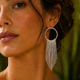 Saha RADA Cascade Long Hoop Silver Stud Earrings
